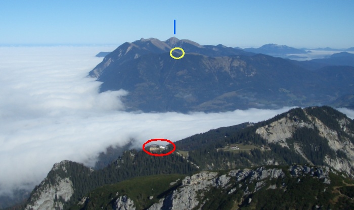 Alpspitze: Kreuzeck, im Hintergrund das Estergebirge mit Wank und Krottenkopf