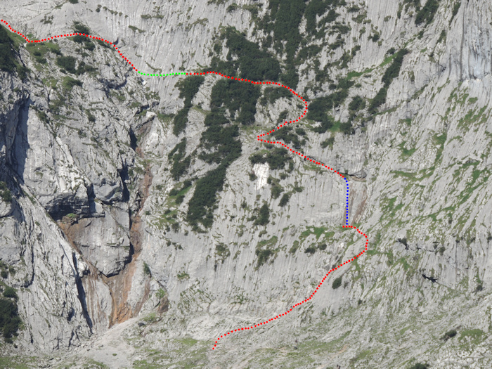 Markante Stellen beim Aufstieg über das Höllental: Leiter und Brett
