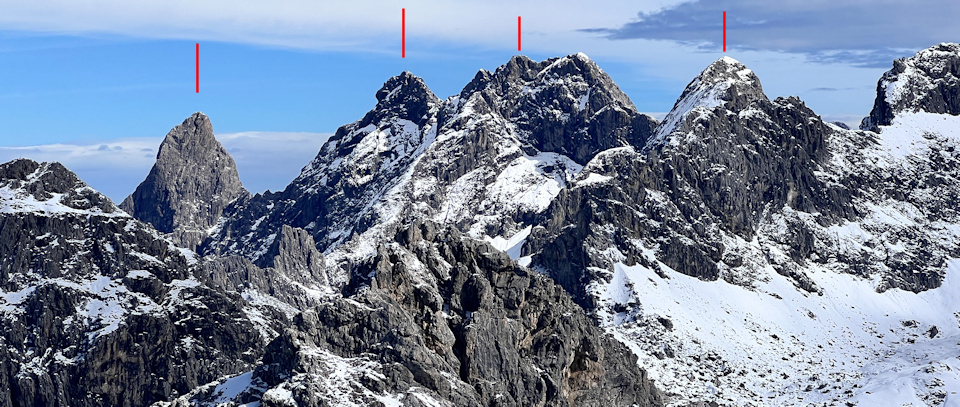 Trettachspitze, Mädelegabel, Hochfrottspitze und Bockkarkopf