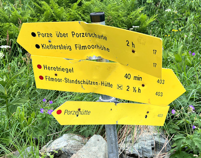 Wegweiser Porze über Porzescharte