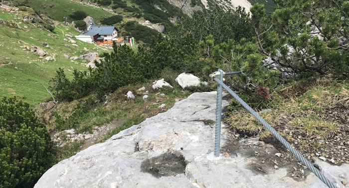 Wasserfall Klettersteig, Blick zur Muttekopfhütte