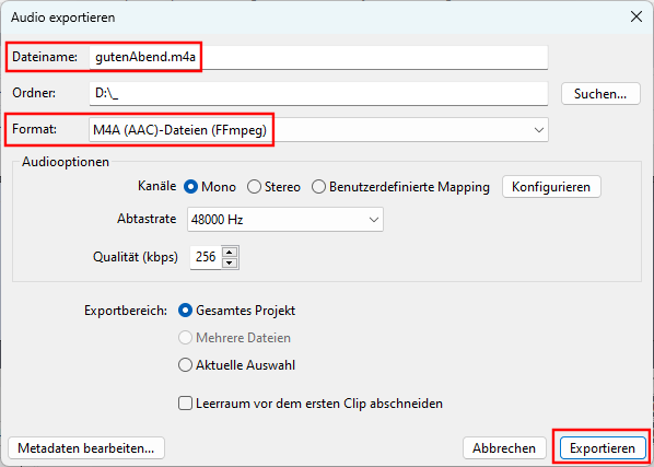 Audacity Sound exportieren