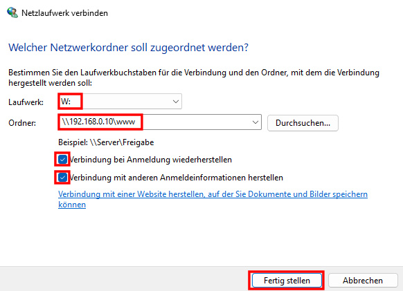 in Windows Netzlaufwerk verbinden