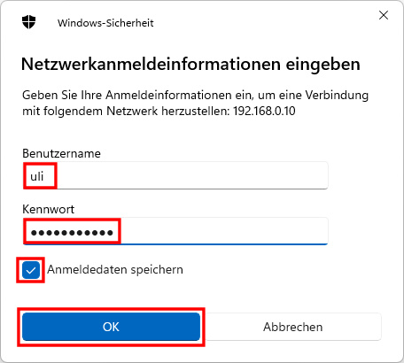 Netzlaufwerk verbinden: Benutzername eingeben