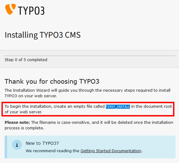 Typo3 Fehlermeldung wenn FIRST_INSTALL nicht existiert