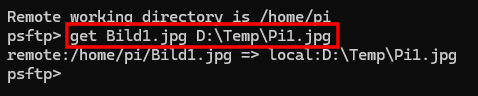 psftp Datei mit get heruntergeladen