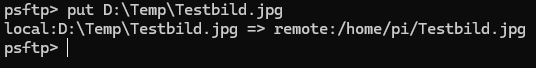 psftp Datei auf den Pi kopiert