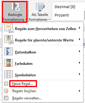 Excel Bedingte Formatierung - Neue Regel