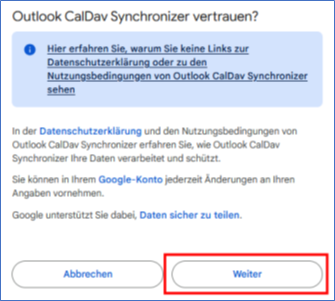 Outlook CalDav Synchronizer Google Details bestätigen